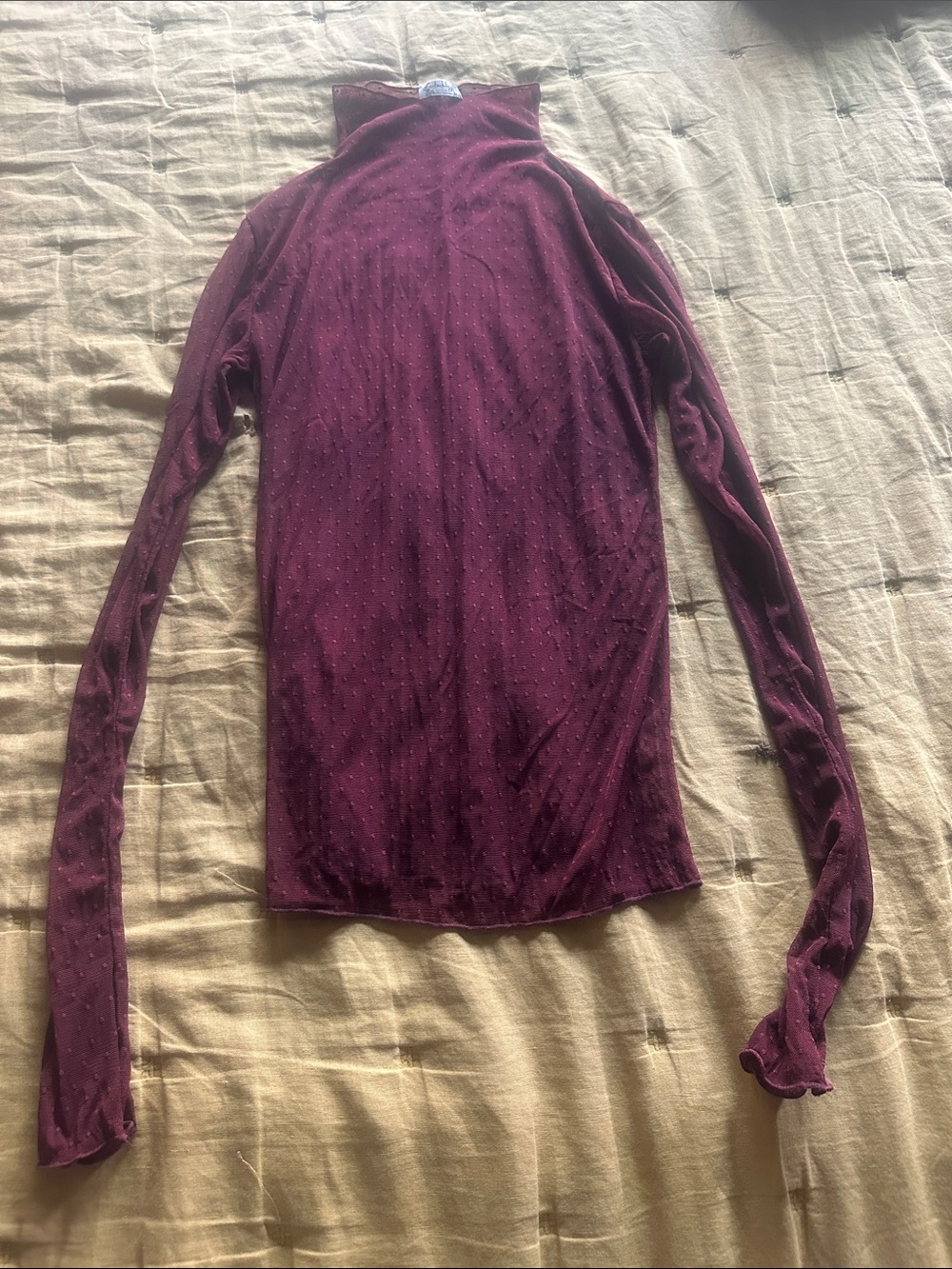 Slim Fit Burgundy Mock Neck Long-Sleeve Tee